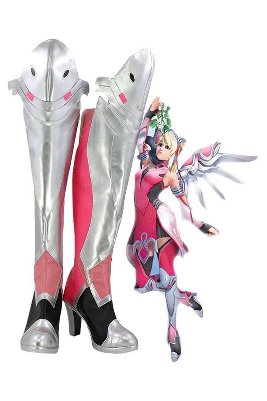 Overwatch Mercy Angela Ziegler Outfit Pink Mercy Skin Cosplay Schuhe Stiefel