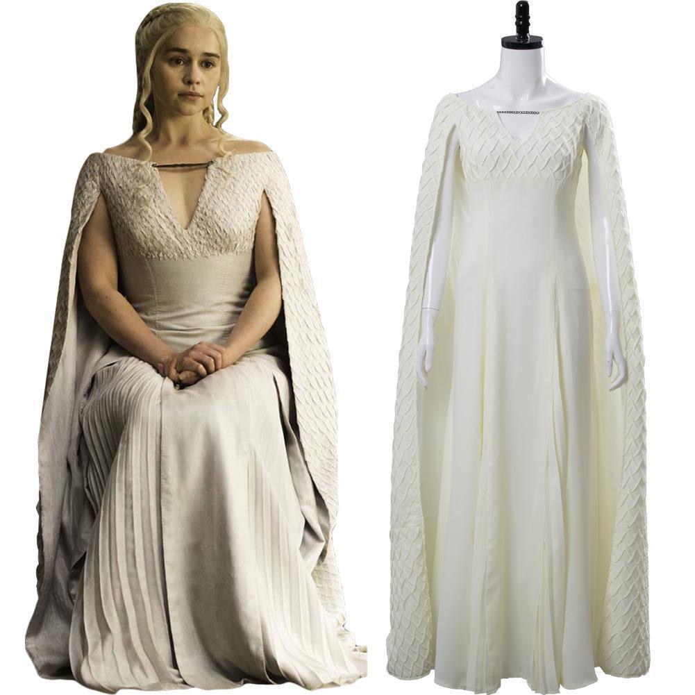 Got Game of Thrones Game 5 Emilia Clarke Daenerys Targaryen weißes langes Party Halloween Cosplay Kostüm Kleid Ballkleider