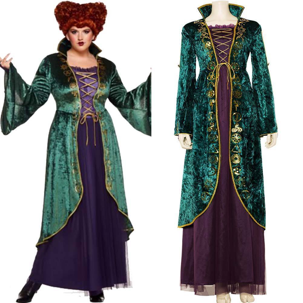 Hocus Pocus Winifred Sanderson vestito verde vestito Halloween Carnevale Cosplay Costume Tuta Uniforme