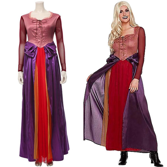 Hocus Pocus Sarah Sanderson Sexy Hexenrobe Lila Kleid Outfit Halloween Karneval Cosplay Kostüm für Erwachsene