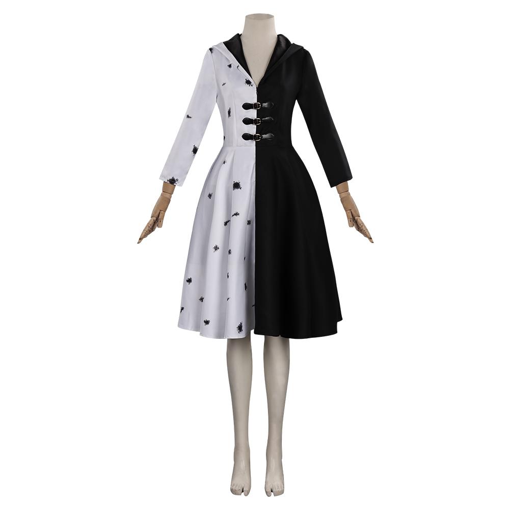 Cruella Kleid Outfits Halloween Karneval Anzug Cosplay Kostüm