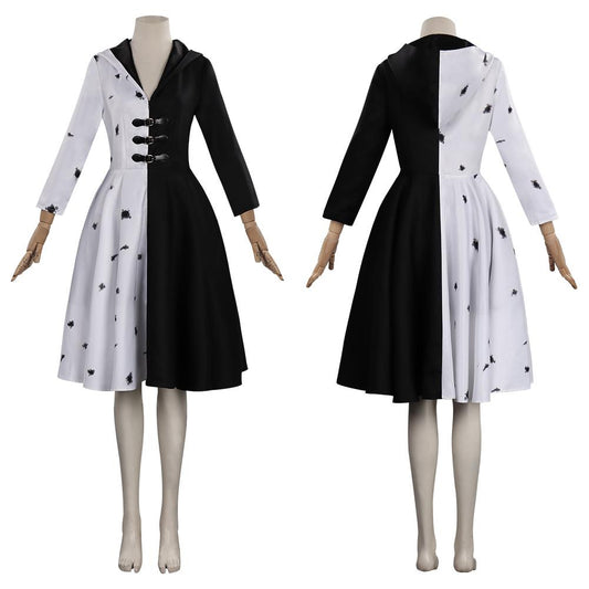 Cruella Kleid Outfits Halloween Karneval Anzug Cosplay Kostüm