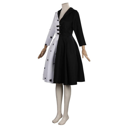 Cruella Kleid Outfits Halloween Karneval Anzug Cosplay Kostüm