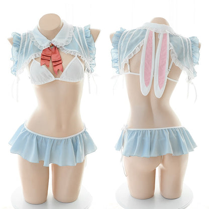 Bunny Girl Sexy Anime Cosplay Kostüm 3 Farben Kaninchen Ganzkörperanzug Erotik Outfit für Frauen Eingewickelte Brust Süßes Geschenk für Freundin