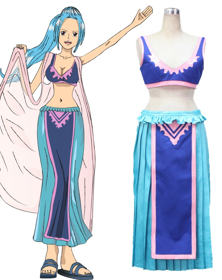 One Piece Miss Wednesday Kostüm Prinzessin Vivi Cosplay Blaue Outfits Kleid