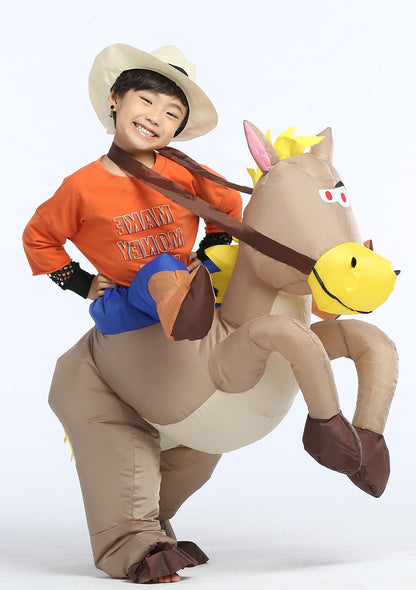 Reitkostüm für Kinder Cowboy auf aufblasbarem Pferd Halloween Kostüm