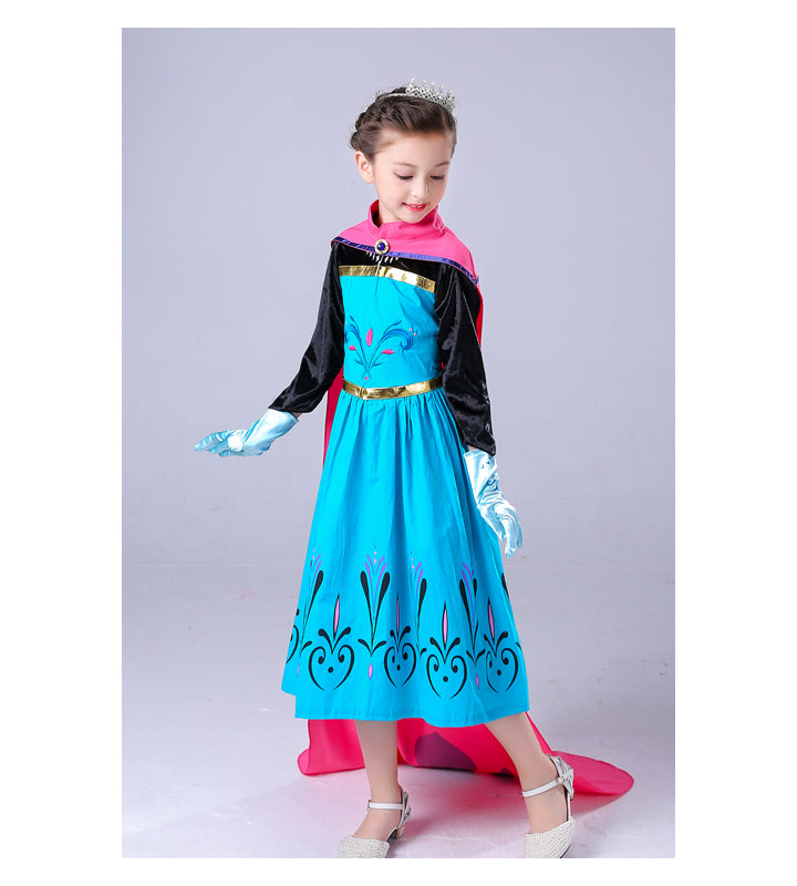 Elsa Krönungs Kleid Frozen Prinzessin Outfit mit Cape für Kinder