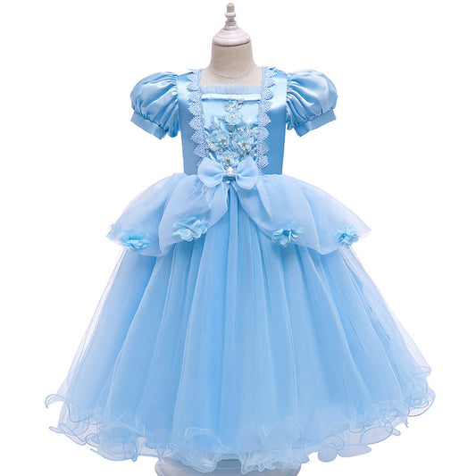 Cinderella Prinzessin Rock Kinder Kurzarm Schultertuch Rock Kinder Geburtstags Hochzeitskleid Cos Abendkleid Weihnachten