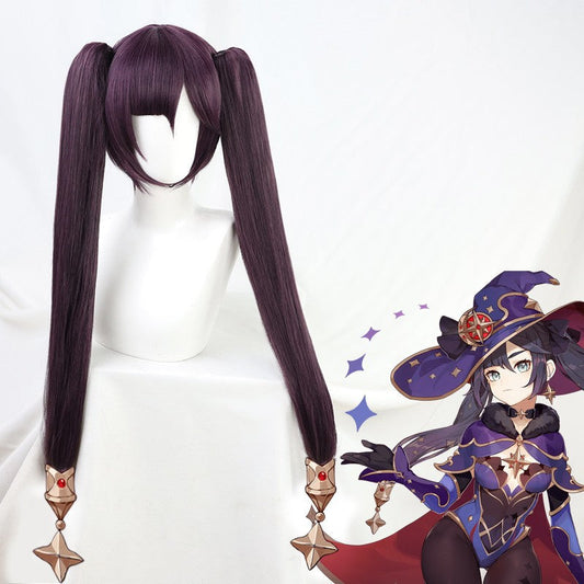 Genshin Impact Mona Cosplay Perücke Dunkelviolette Perücke Zöpfe Haar