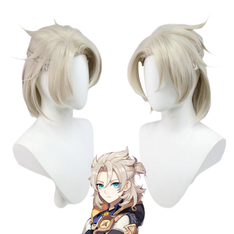 Genshin Impact Albedo Wig Kurze Blonde Flauschige Cosplay Perücke