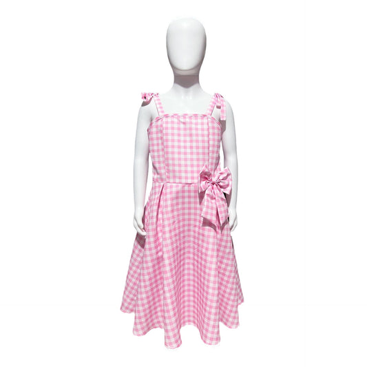 2023 Movie Doll Rosa Plaid Langes Kleid Outfits Cosplay Kostüm für Kind