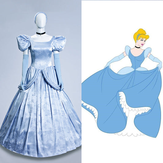 Costume d'Halloween adulte en robe de bal bleue de Cendrillon Live Action