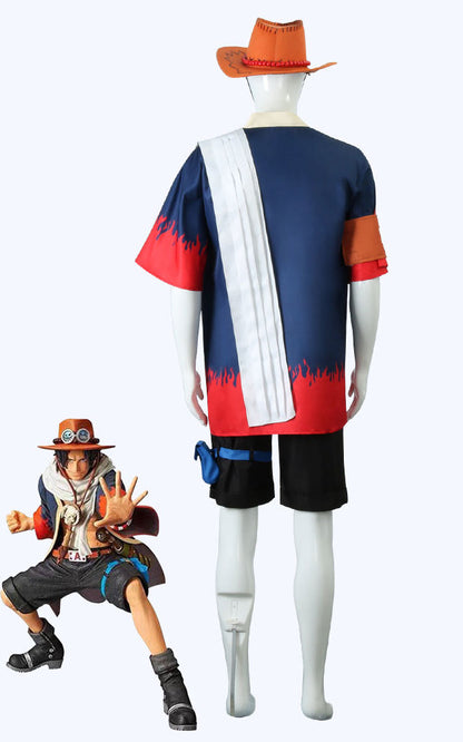 One Piece Fire Fist Ace Kostüm Portgas D Ace Cosplay Halloween Outfit mit Hut