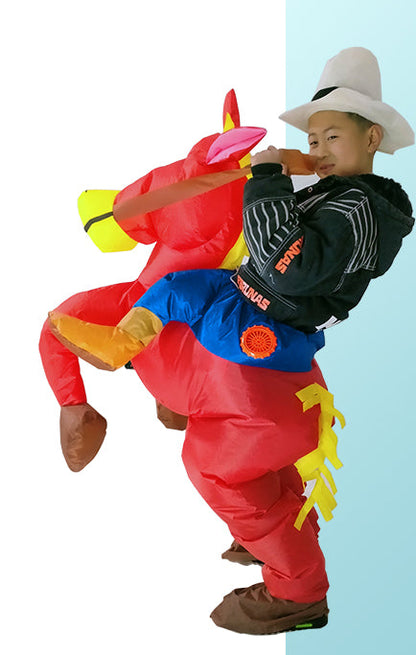 Reitkostüm für Kinder Cowboy auf aufblasbarem Pferd Halloween Kostüm